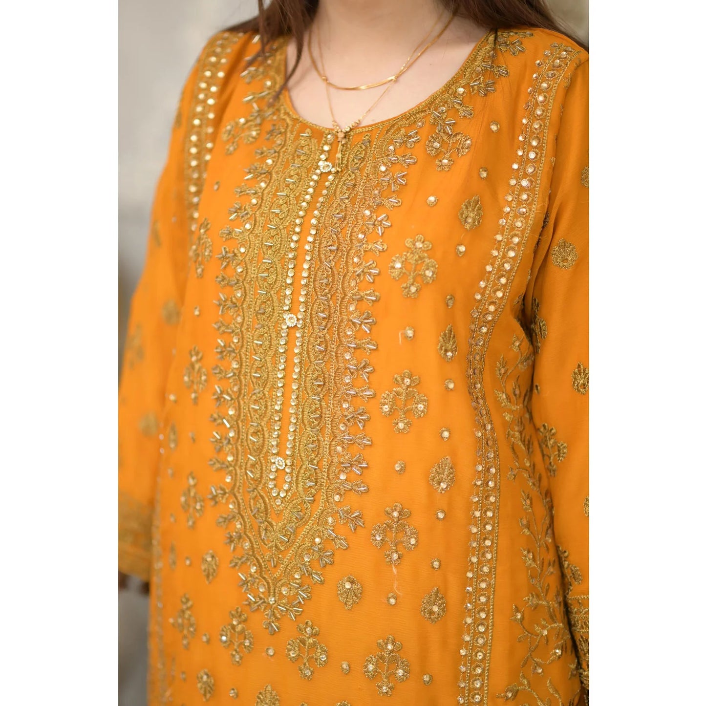 "Mustard Embroidered Lawn Suit – 3 Piece Pakistani Outfit for Women"