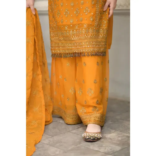 "Mustard Embroidered Lawn Suit – 3 Piece Pakistani Outfit for Women"