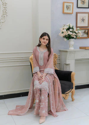 Pastel Pink Embroidered Kurta Set – Safa Collections